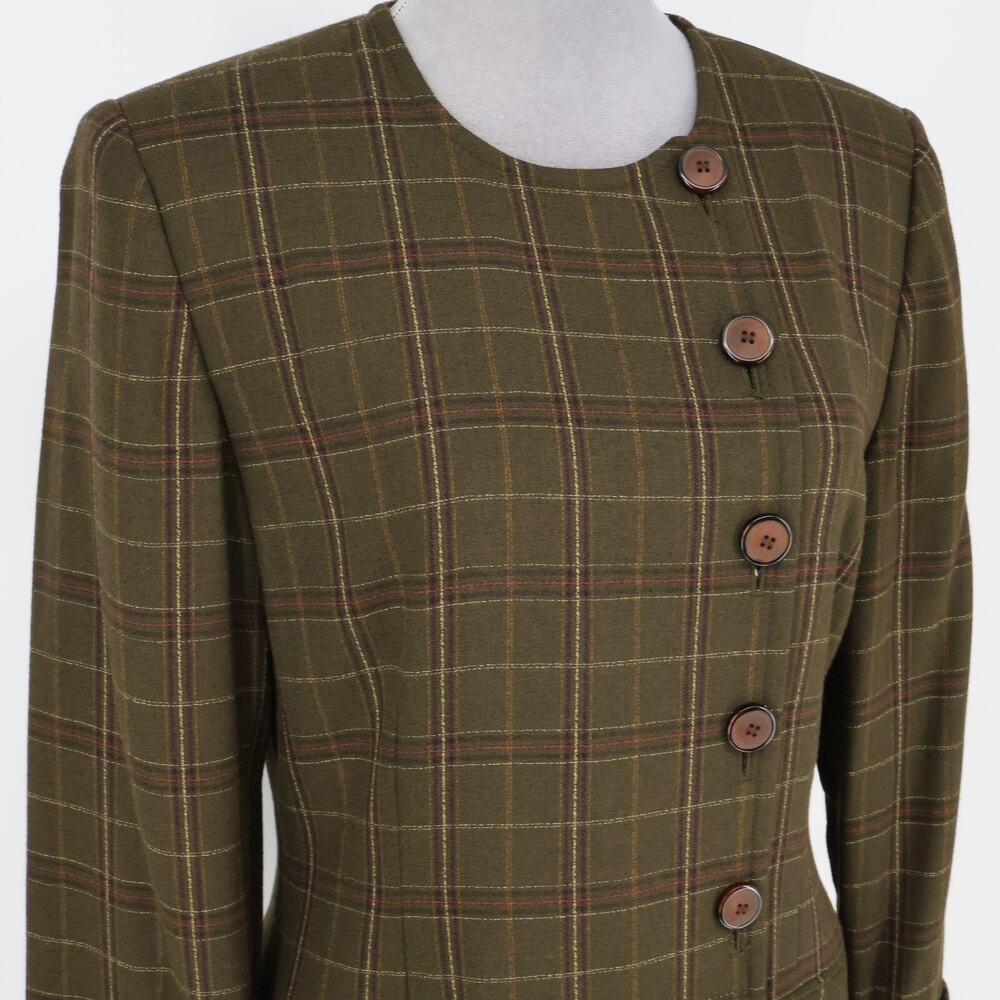 Kasper ASL Jacket Dress Petites 10P Green Plaid Tweed Pockets Lined Career Vtg - Picture 6 of 16